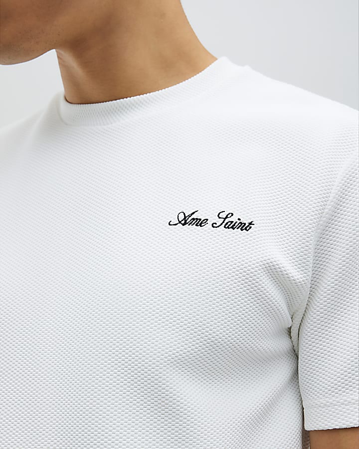 Navy Slim Fit Textured Ame Saint T-Shirt