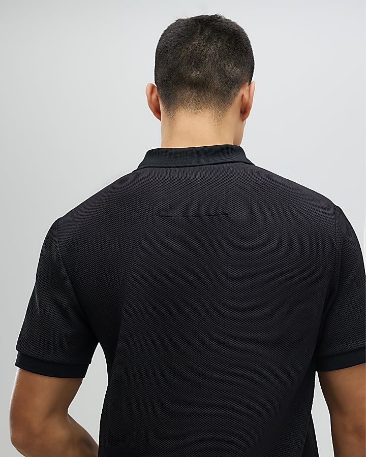 Black Slim Fit Textured Polo Shirt