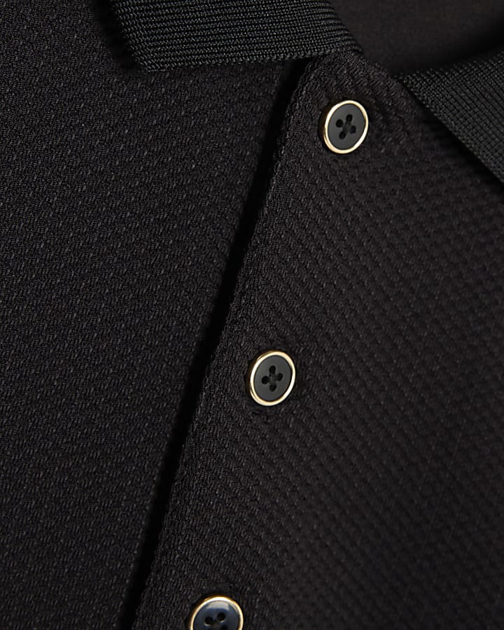 Black Slim Fit Textured Polo Shirt