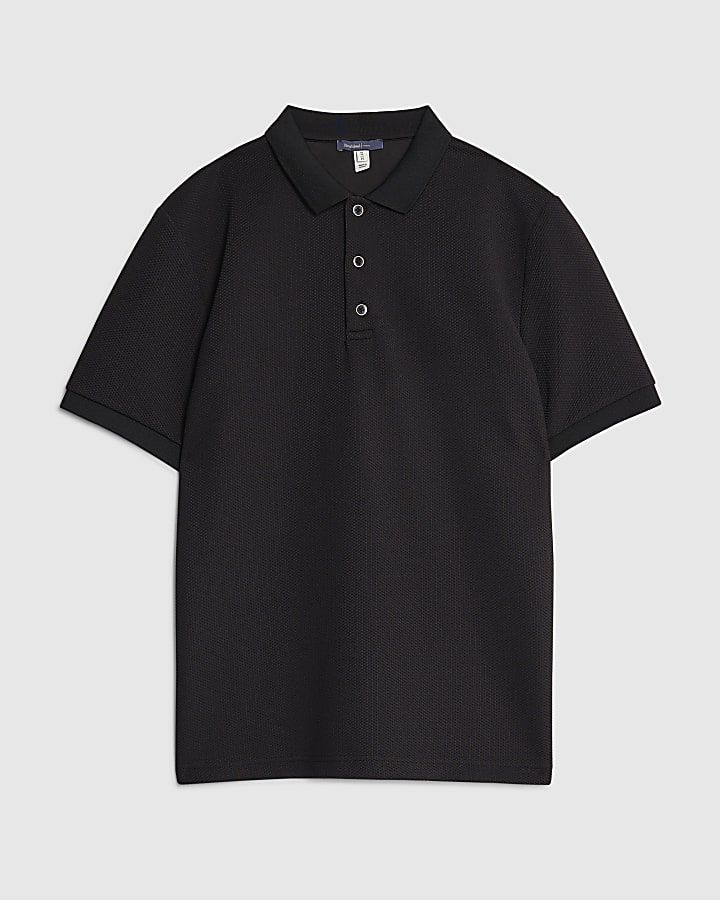 Black Slim Fit Textured Polo Shirt