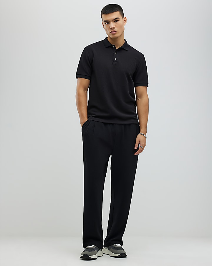 Black Slim Fit Textured Polo Shirt