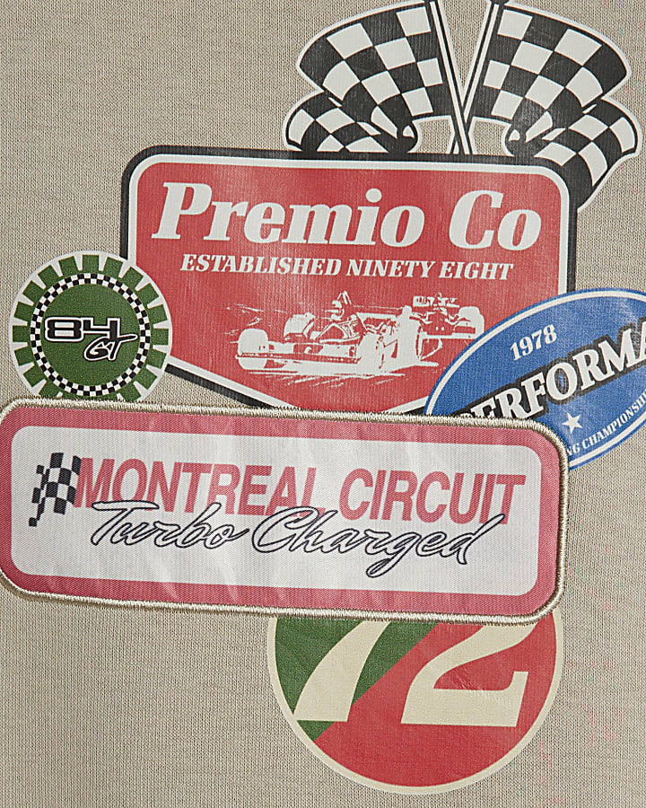 Beige Oversized Fit Multi Badging Hoodie