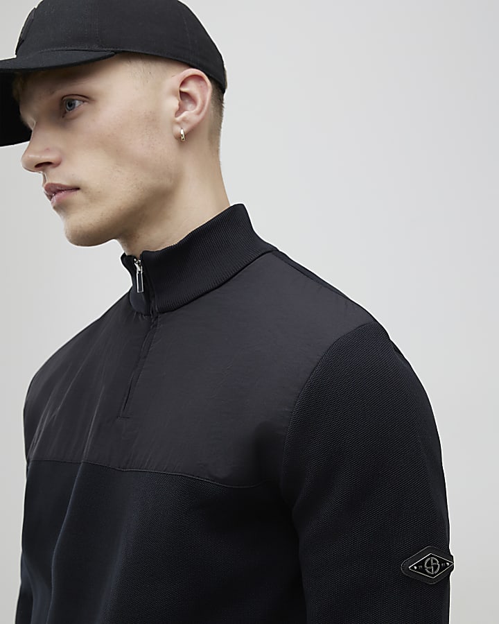Black Slim Fit Hybrid Funnel Jumper