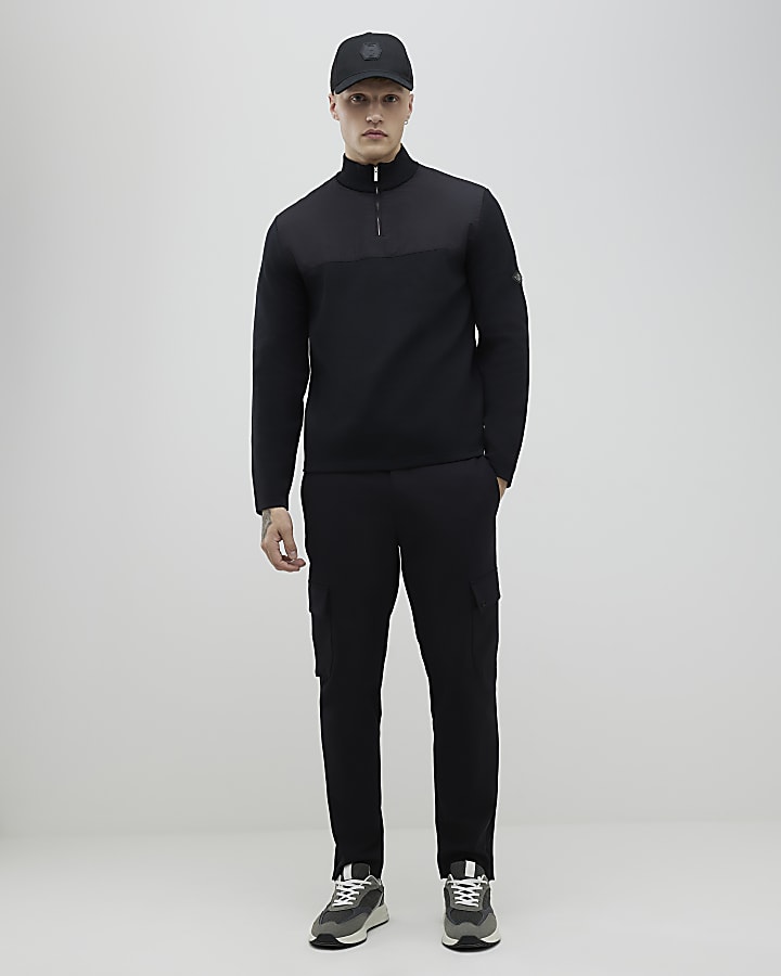 Black Slim Fit Hybrid Funnel Jumper