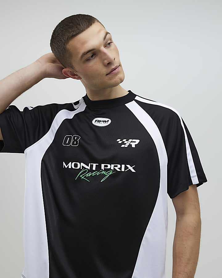 Black Oversized Fit Montprix Football T-Shirt
