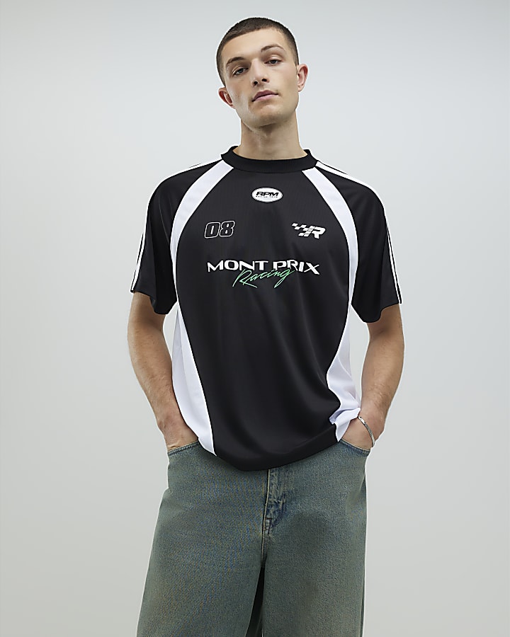 Black Oversized Fit Montprix Football T-Shirt