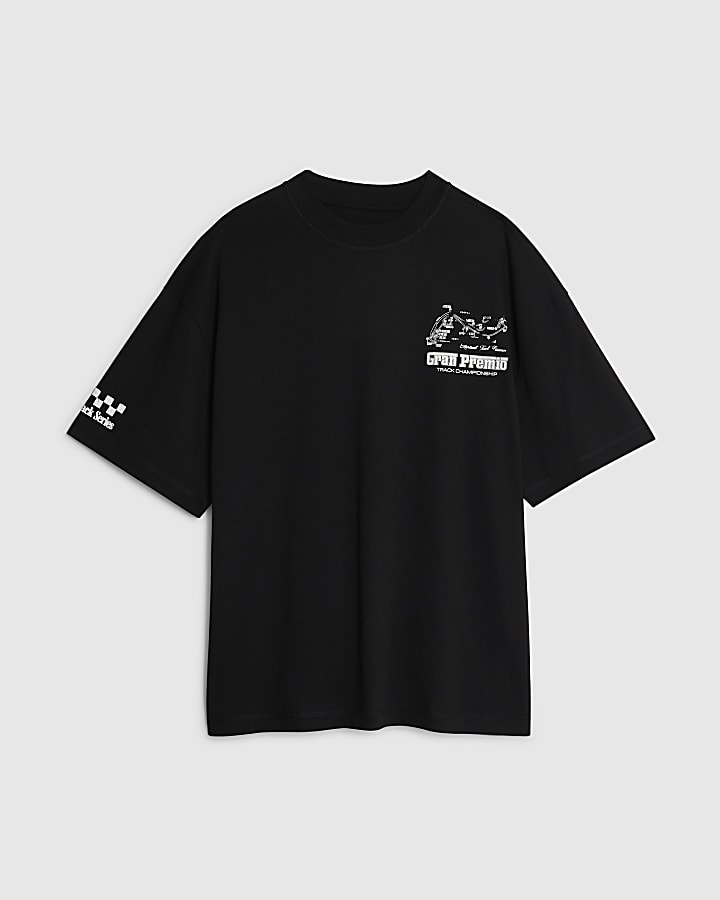 Black Oversized Fit Motorsport Logos T-Shirt