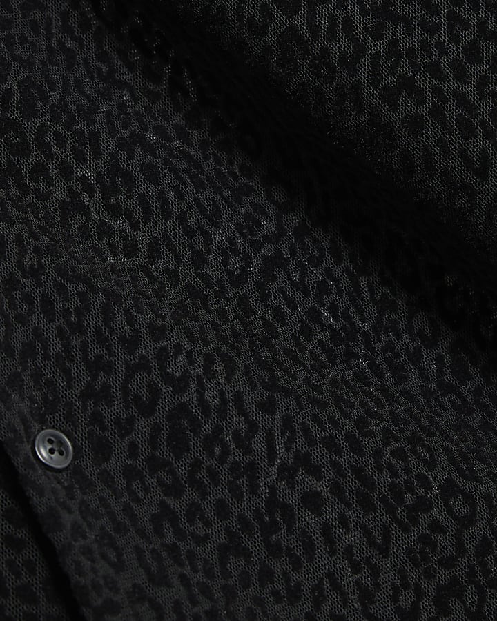 Black Slim Fit Velvet Leopard Shirt