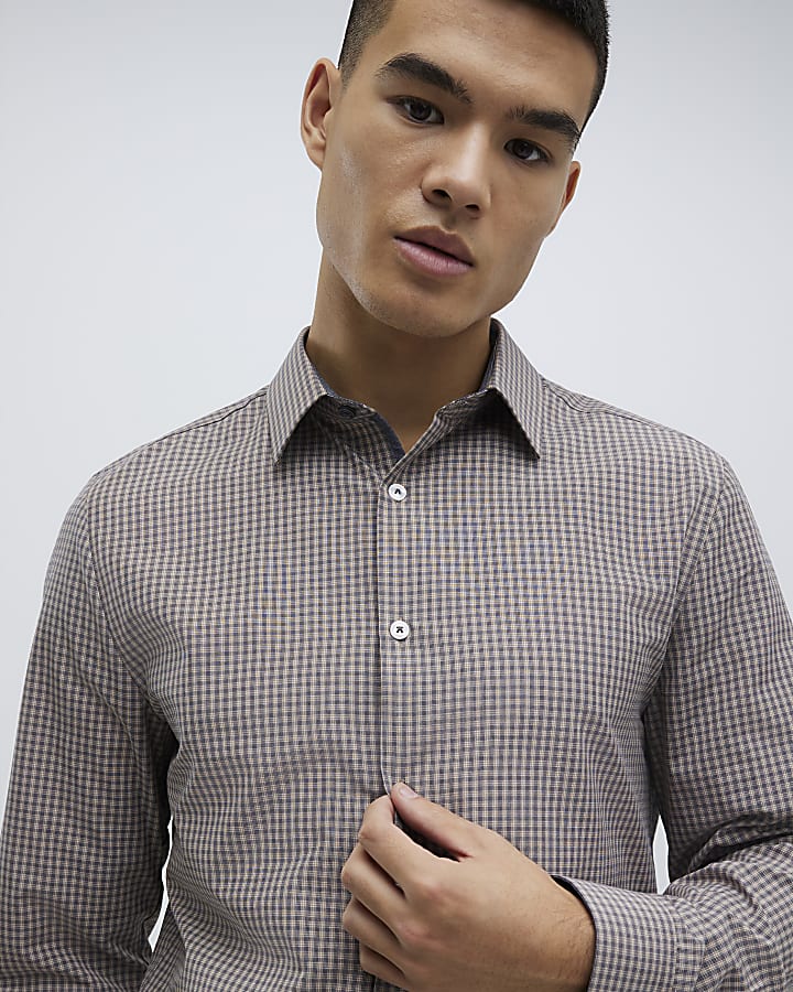 Brown Slim Fit Check Shirt