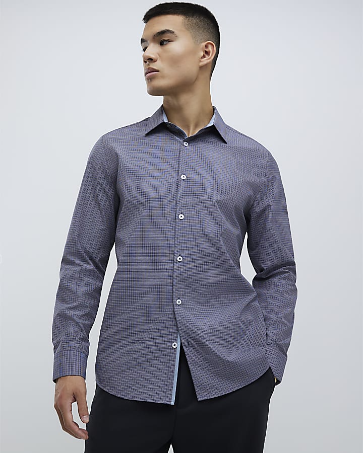 Navy Slim Fit Check Shirt