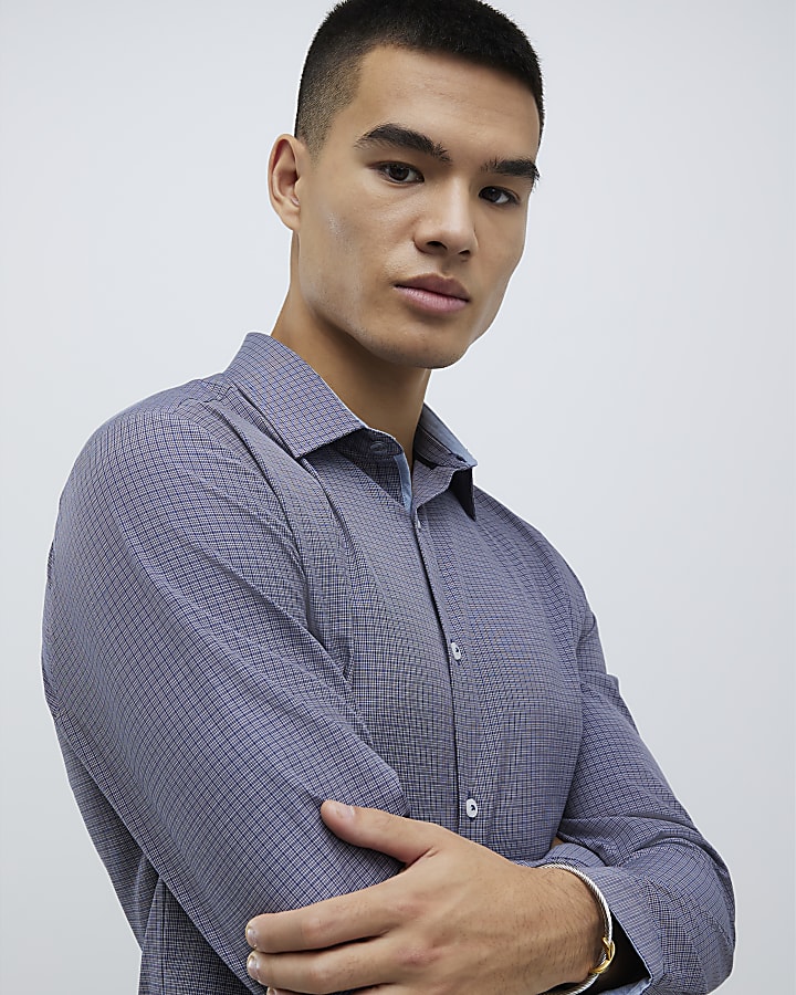 Navy Slim Fit Check Shirt
