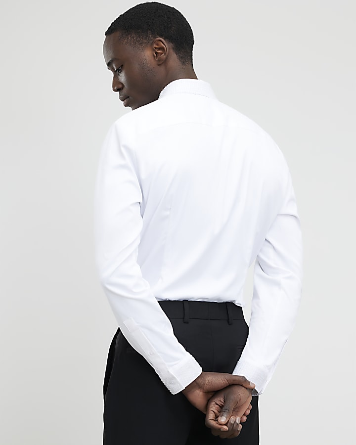 White Slim Fit Glitter Collar Shirt