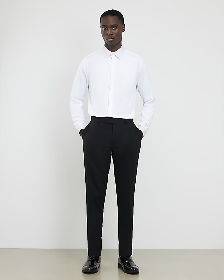 White Slim Fit Glitter Collar Shirt