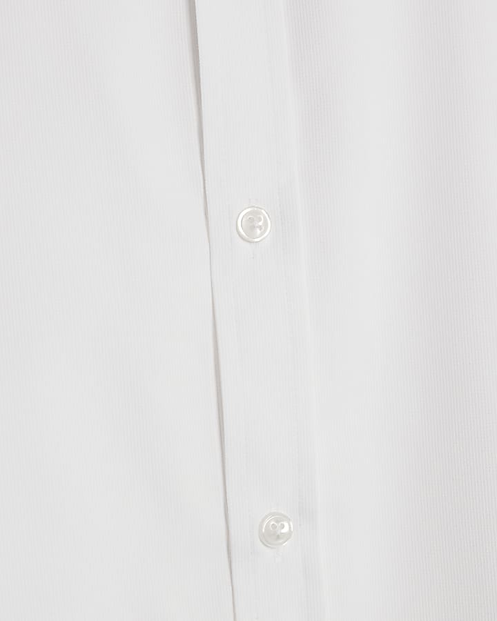 White Slim Fit Floral Trim Shirt