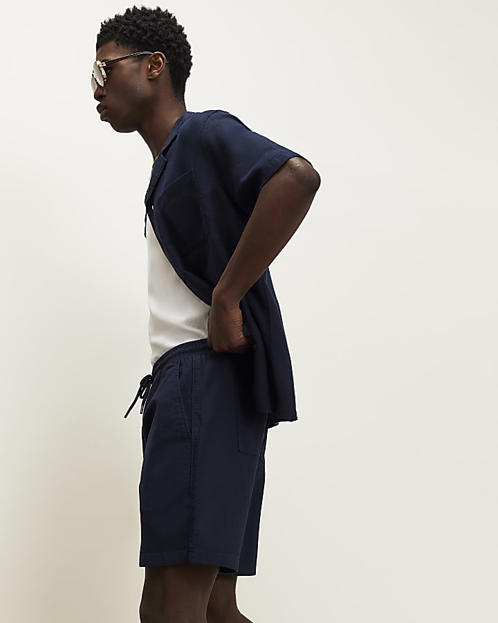 Navy Regular Fit Capulet Cross Hatch Shorts