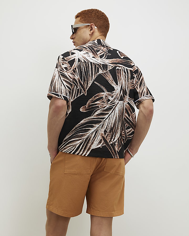 Orange Regular Fit Cross Hatch Shorts