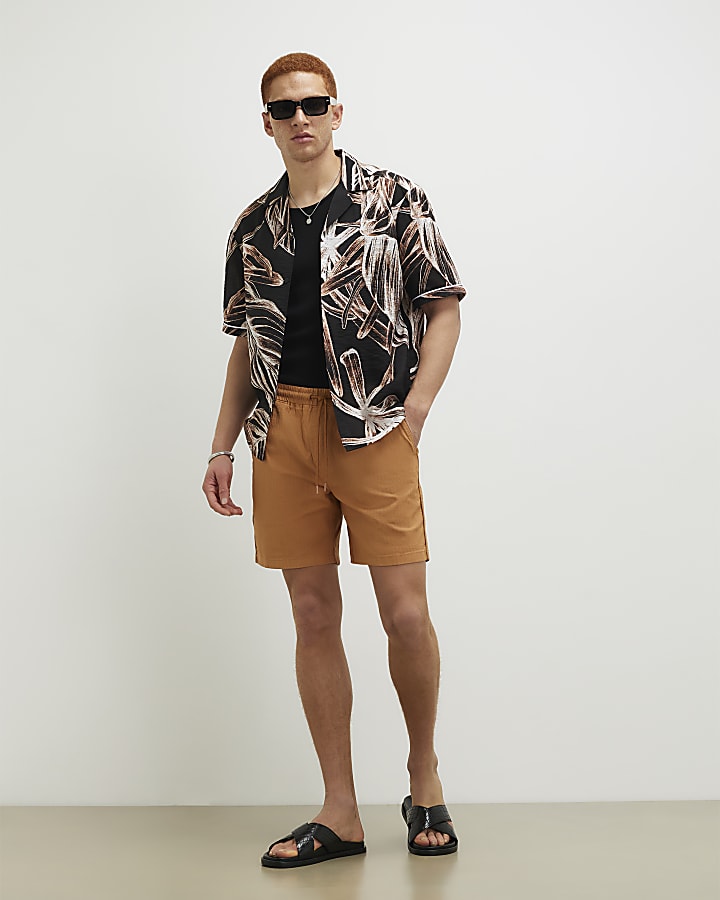 Orange Regular Fit Cross Hatch Shorts