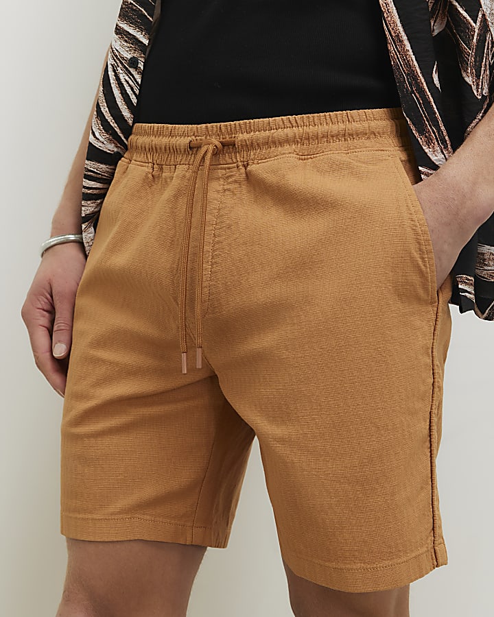 Orange Regular Fit Cross Hatch Shorts
