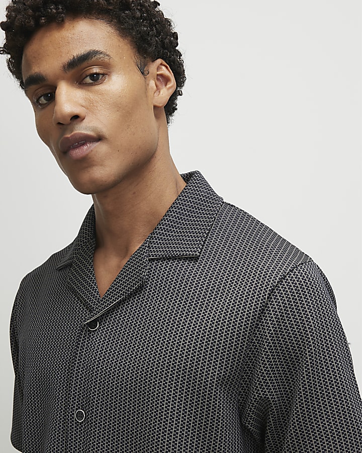 Black Regular Fit Geometric Shirt
