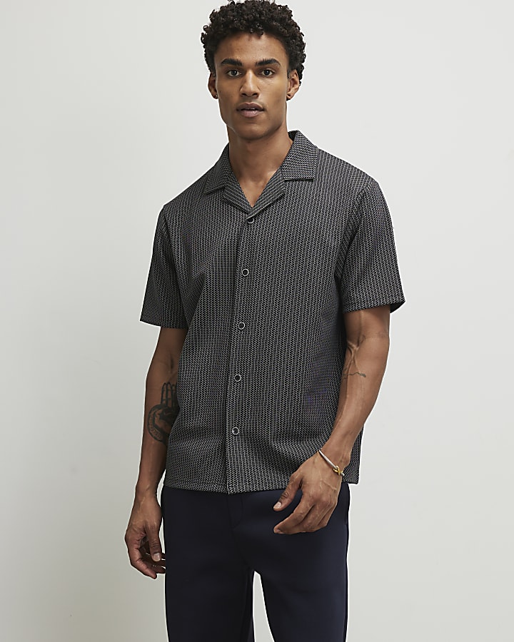 Black Regular Fit Geometric Shirt