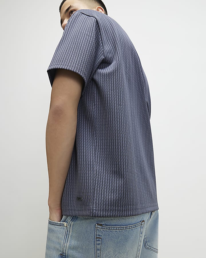 Blue Regular Fit Open Collar Shirt Set