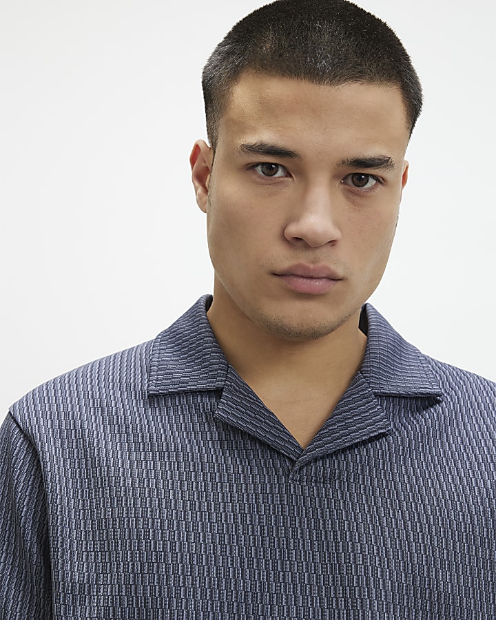 Blue Regular Fit Open Collar Shirt Set