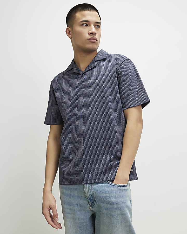 Blue Regular Fit Open Collar Shirt Set