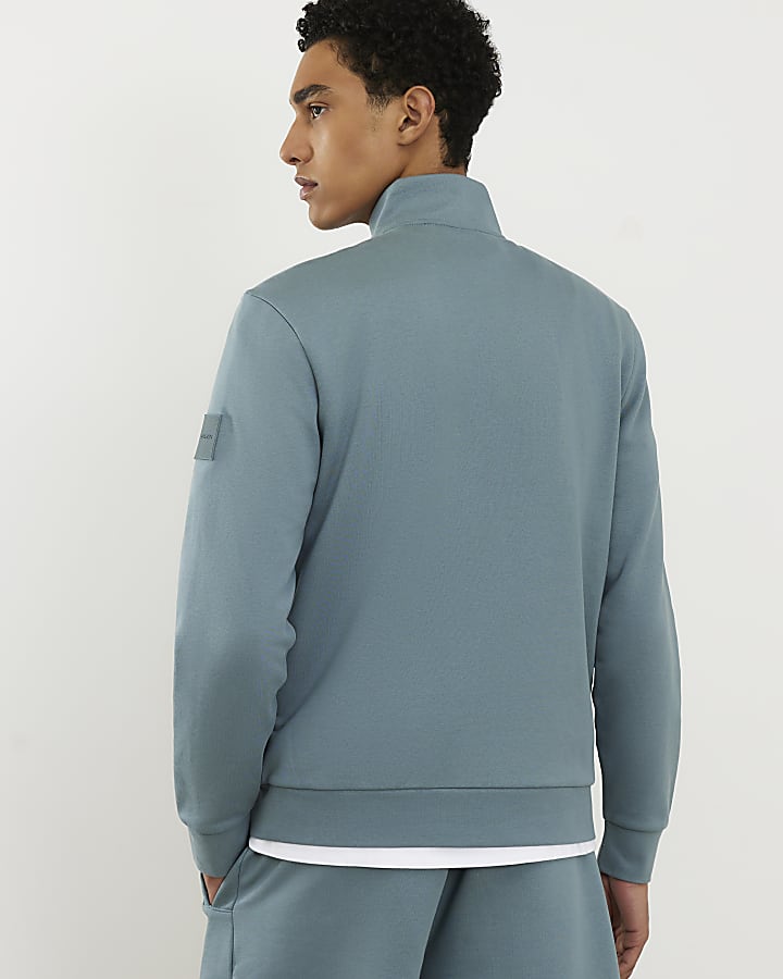 Blue Regular Fit Nylon Funnel Sweatshirt