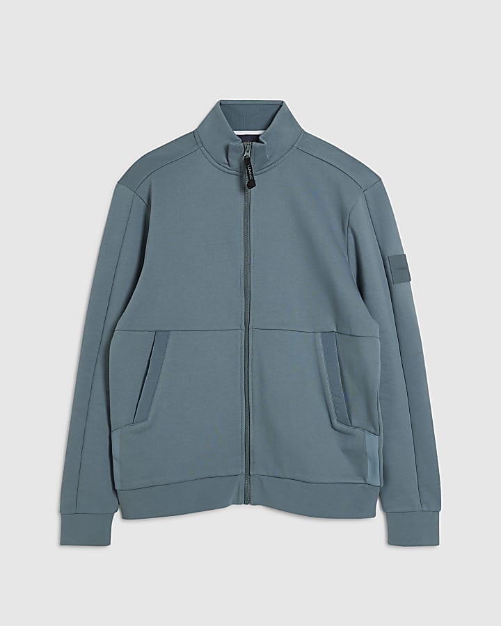 Blue Regular Fit Nylon Funnel Sweatshirt