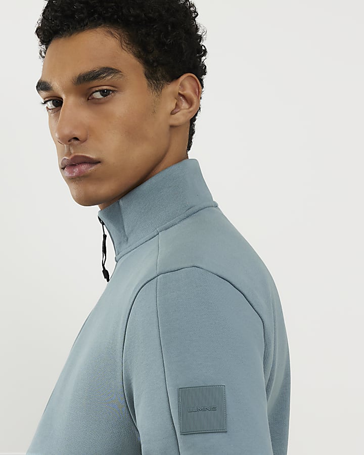 Blue Regular Fit Nylon Funnel Sweatshirt