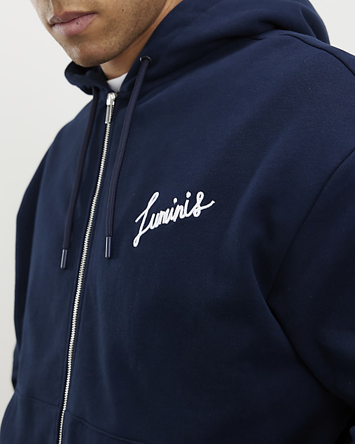 Navy Oversized Fit Luminus Script Hoodie