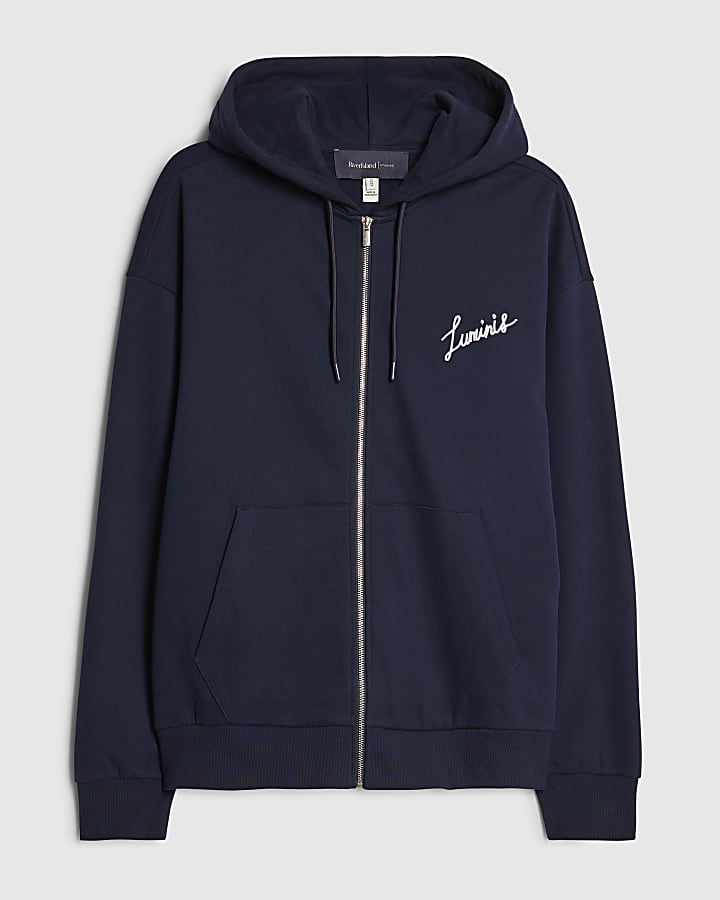 Navy Oversized Fit Luminus Script Hoodie