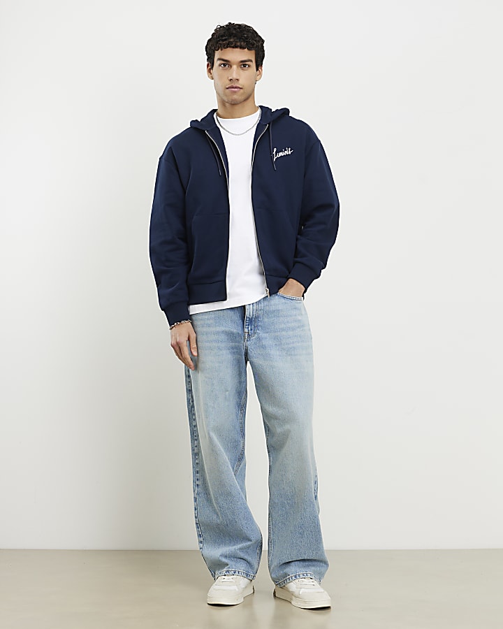 Navy Oversized Fit Luminus Script Hoodie