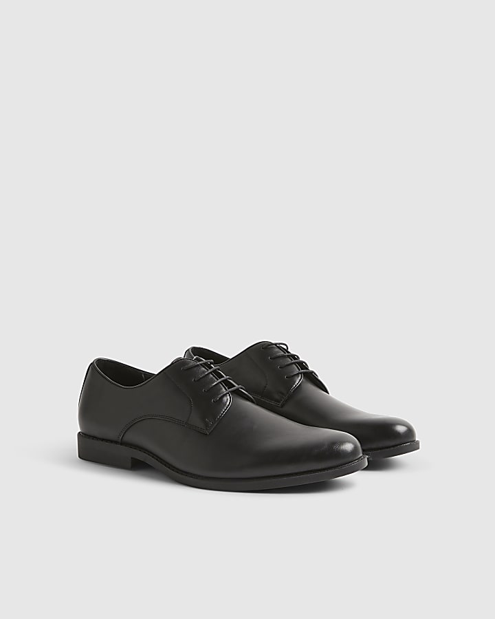 Black Faux Leather Derby Shoes