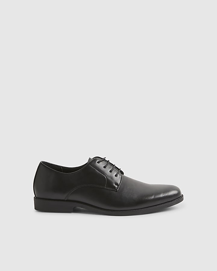 Black Faux Leather Derby Shoes
