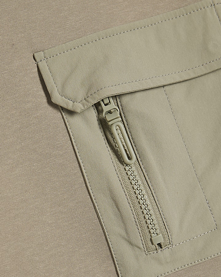 Khaki Slim Fit Nylon Pocket Sweatshirt