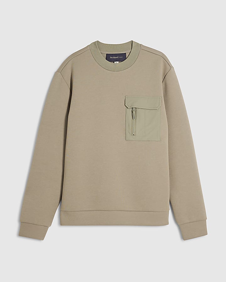 Khaki Slim Fit Nylon Pocket Sweatshirt