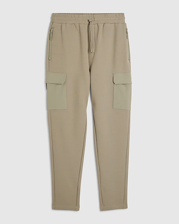 Khaki Slim Fit Nylon Pocket Joggers