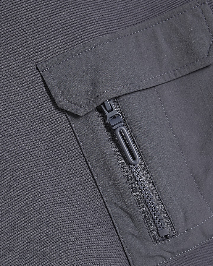 Grey Slim Fit Nylon Pocket Sweatshirt