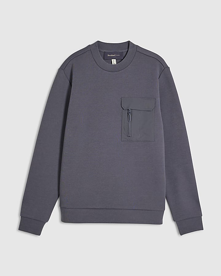 Grey Slim Fit Nylon Pocket Sweatshirt