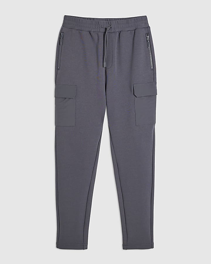 Grey Slim Fit Nylon Pocket Joggers