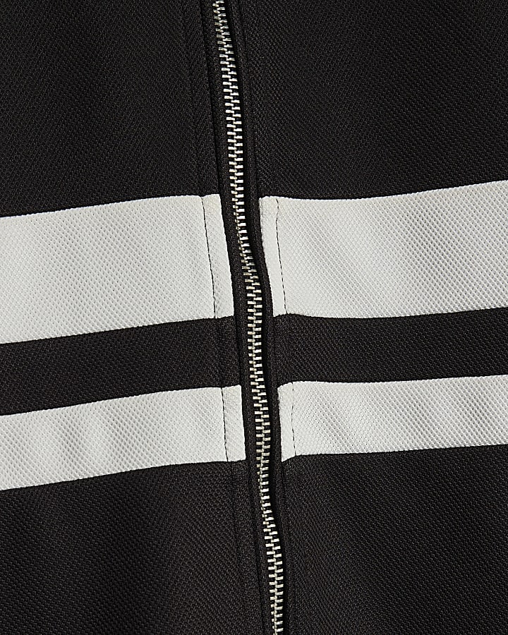 Black Slim Fit Stripe Funnel Neck Jacket
