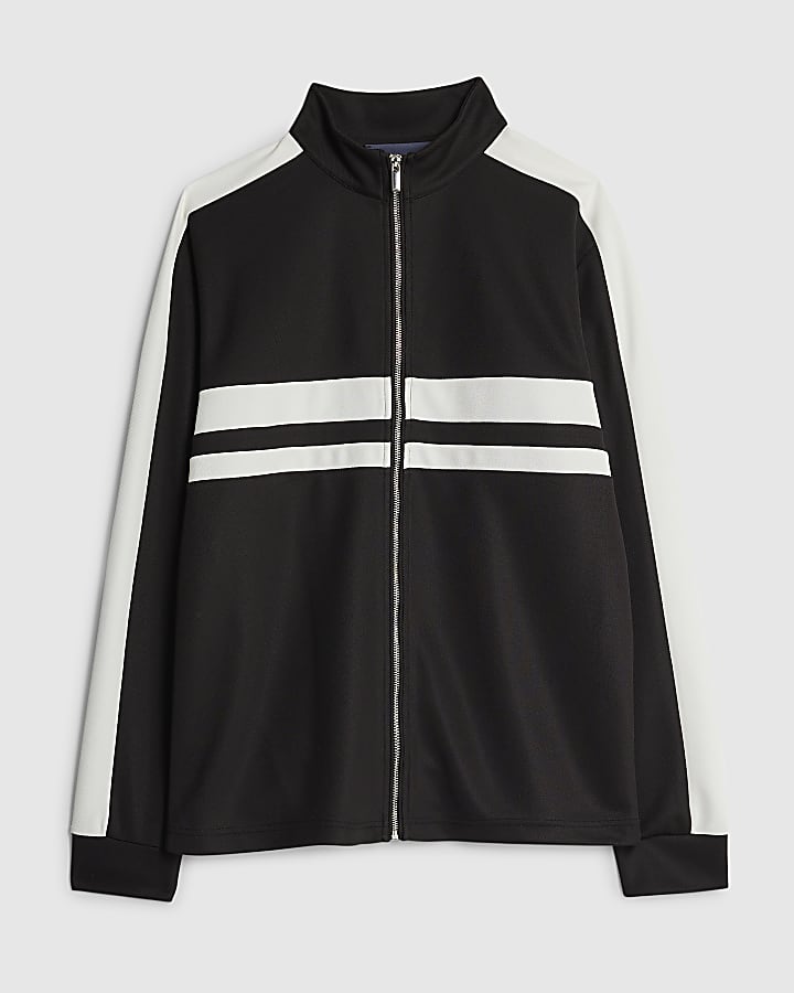 Black Slim Fit Stripe Funnel Neck Jacket