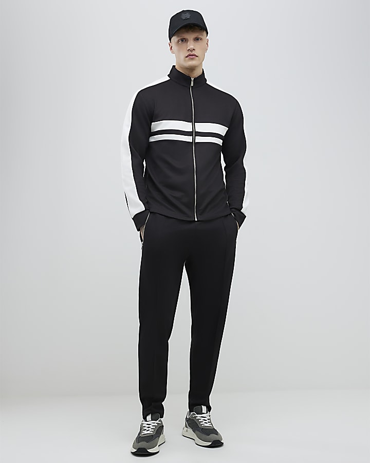 Black Slim Fit Stripe Funnel Neck Jacket