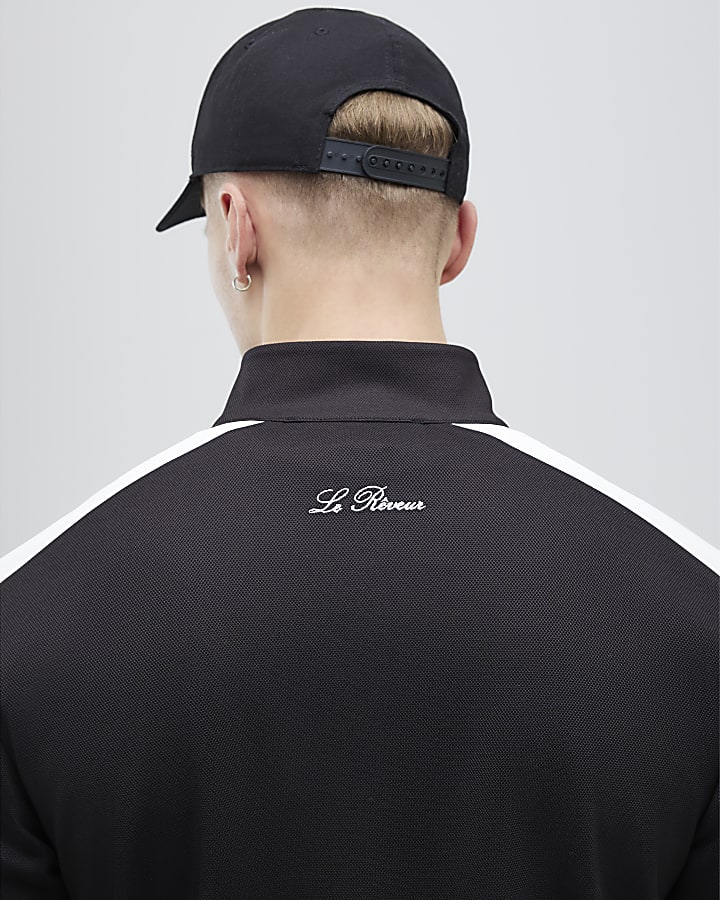 Black Slim Fit Stripe Funnel Neck Jacket