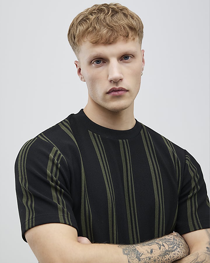Black Slim Fit Stripe T-Shirt