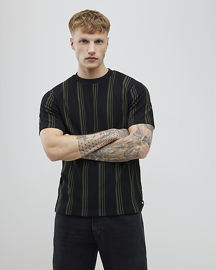 Black Slim Fit Stripe T-Shirt