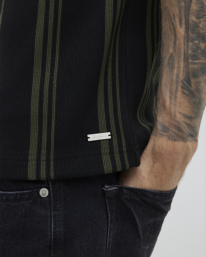 Black Slim Fit Stripe T-Shirt