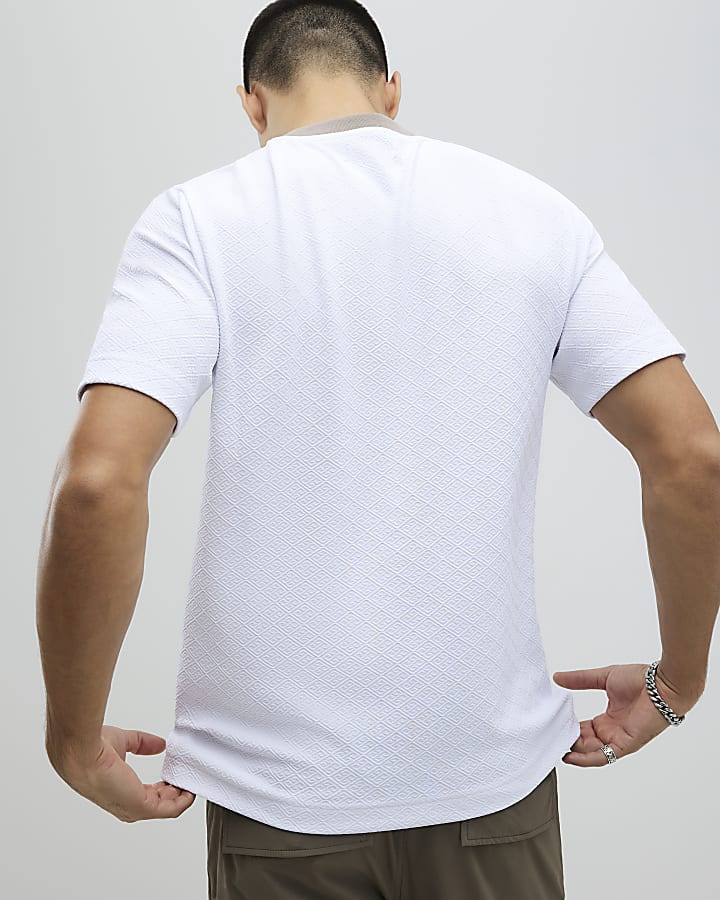 White Slim Fit Textured T-Shirt