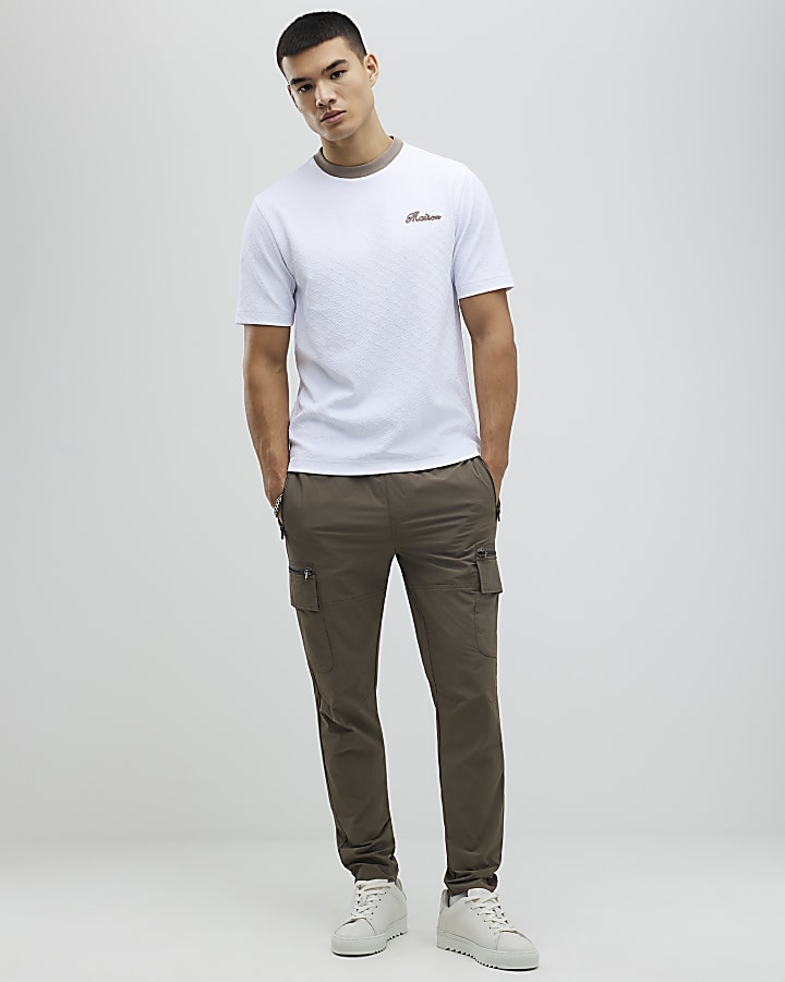 White Slim Fit Textured T-Shirt